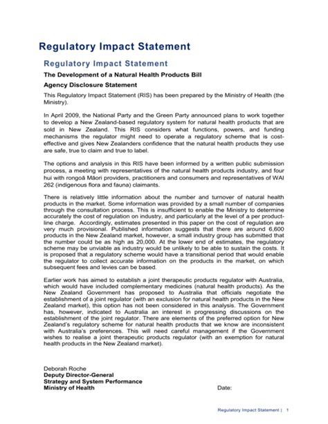 bapct|REGULATORY IMPACT STATEMENT .